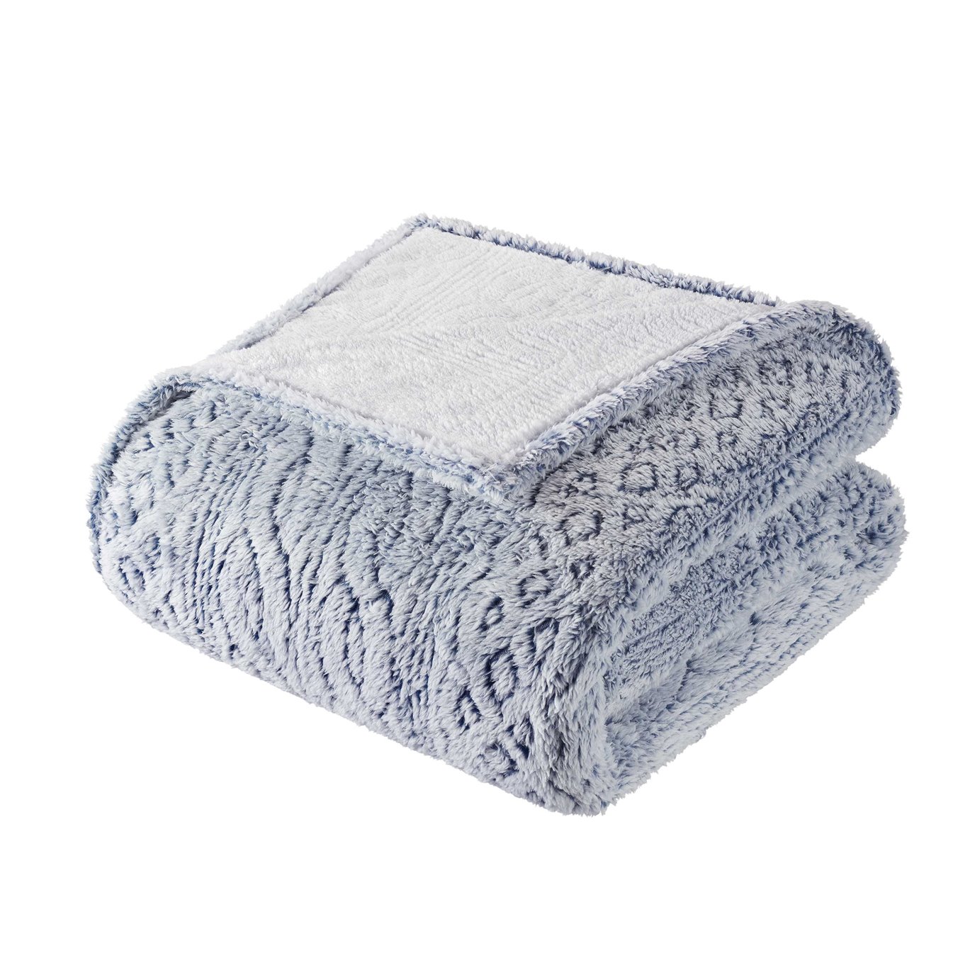 Martex Easy Living Cable Knit Printed Sherpa Blue Throw