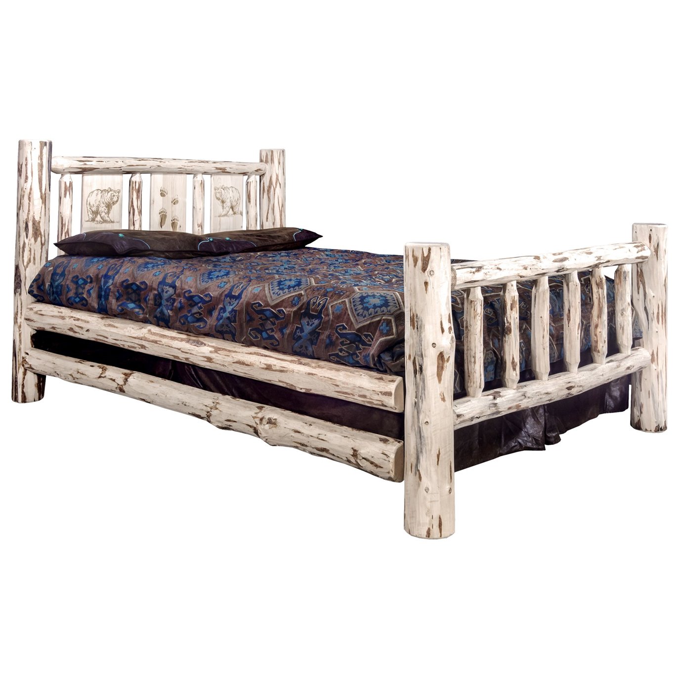 Montana Full Bed w/ Laser Engraved Bear Design - Clear Lacquer Finish