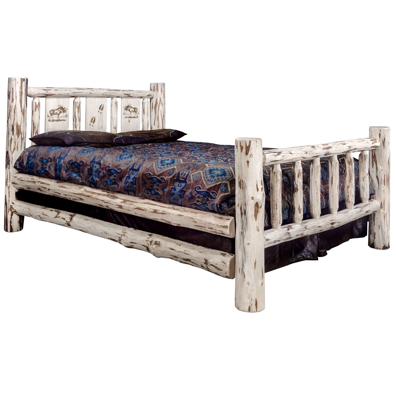 Montana Twin Bed w/ Laser Engraved Moose Design - Clear Lacquer Finish