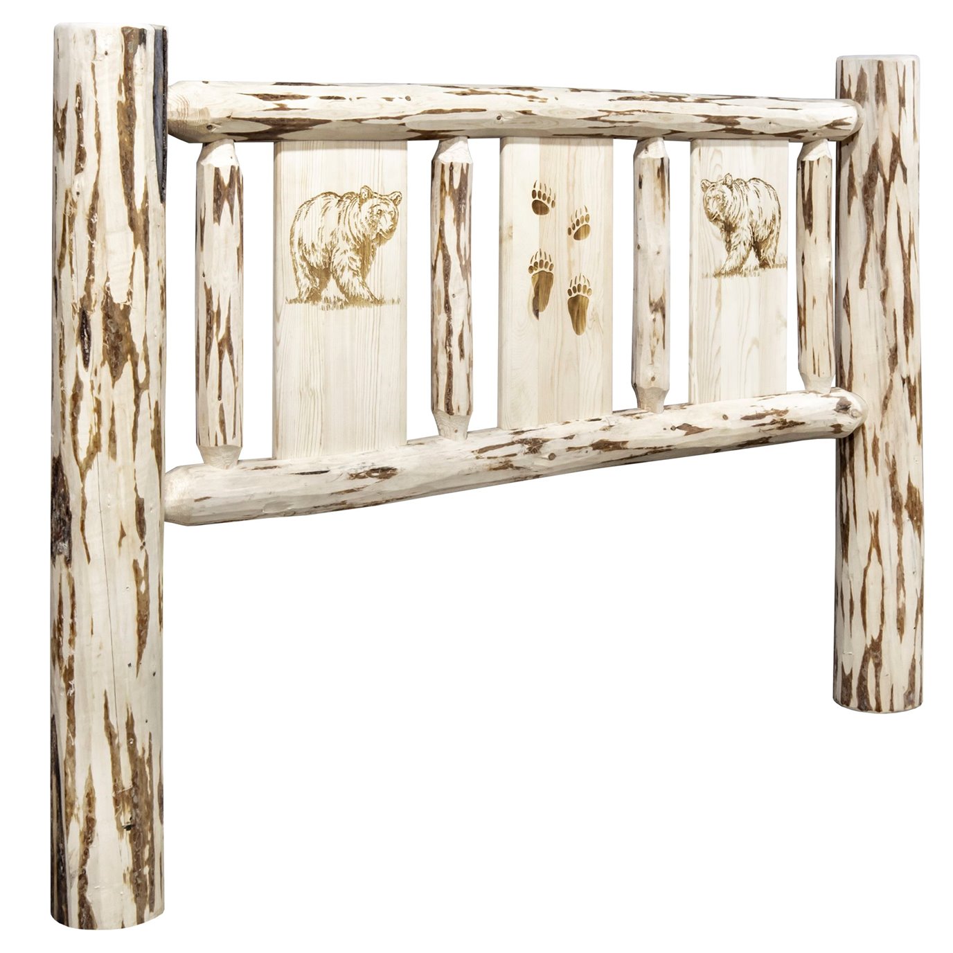 Montana Cal King Headboard w/ Laser Engraved Bear Design - Clear Lacquer Finish