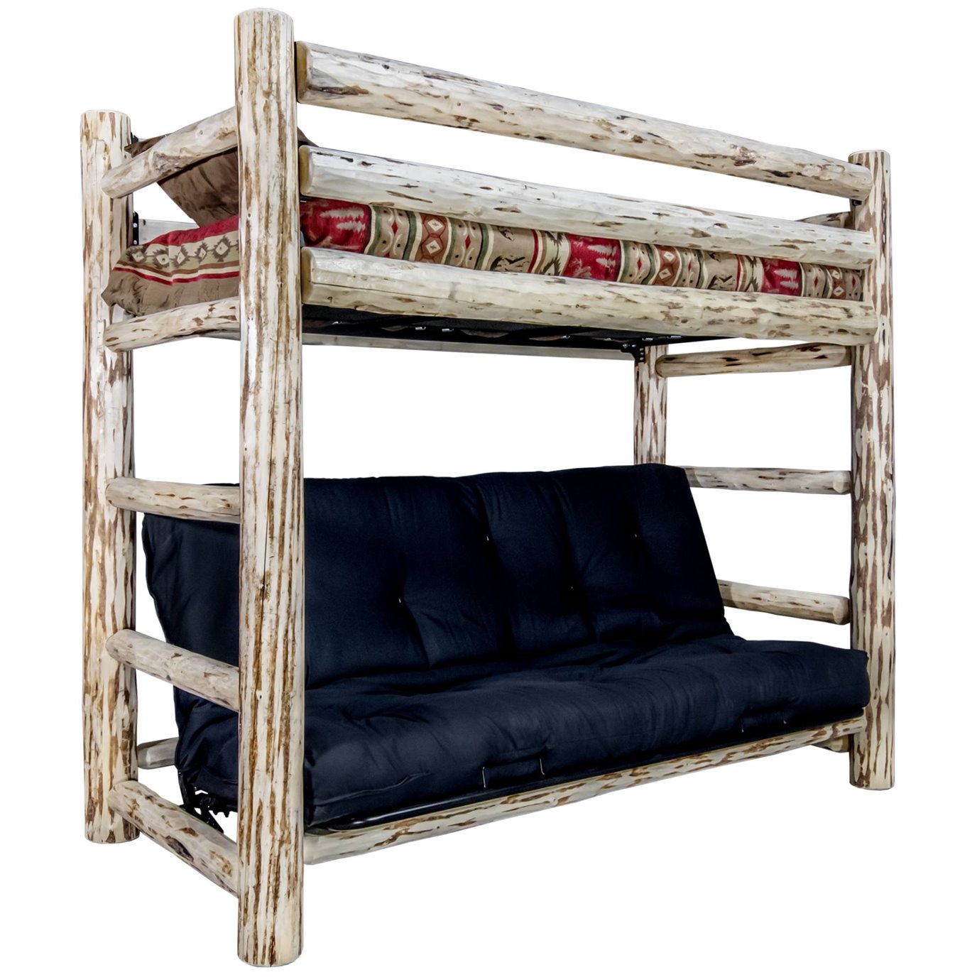 Montana Twin Bunk Bed over Full Futon Frame w/ Mattress - Ready to Finish