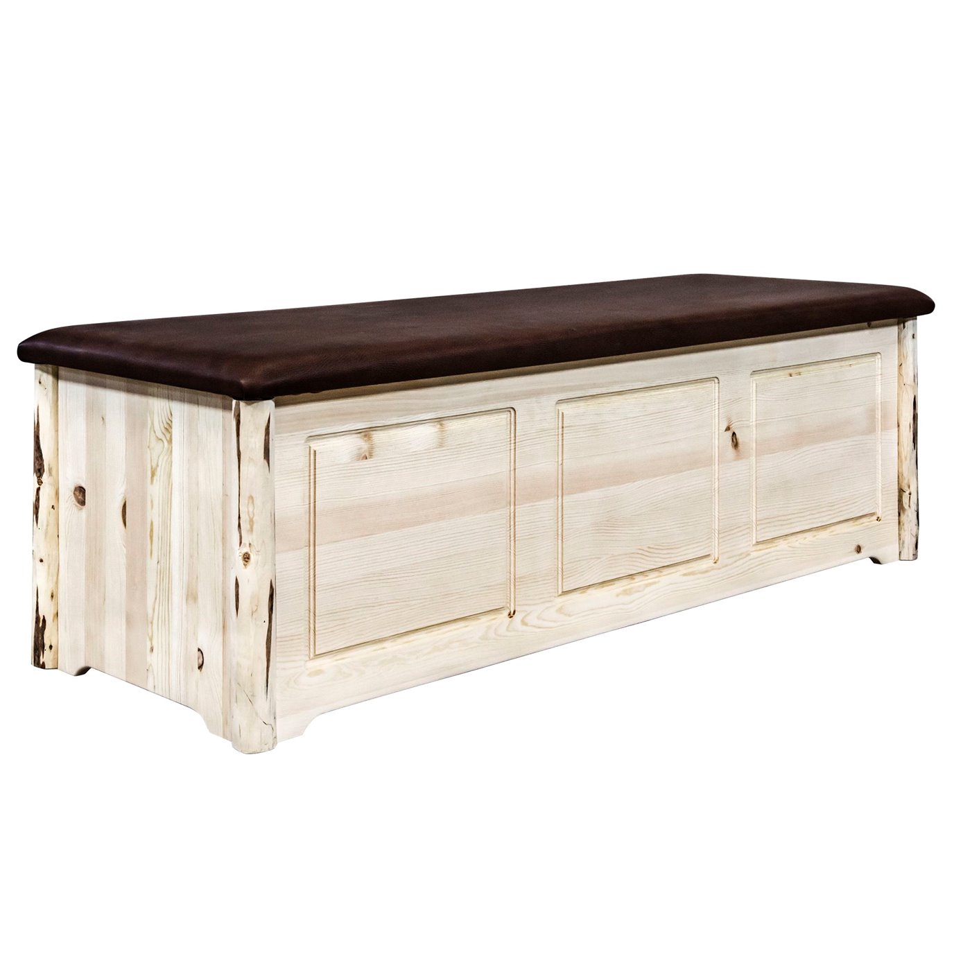 Montana Blanket Chest w/ Saddle Upholstery - Clear Lacquer Finish