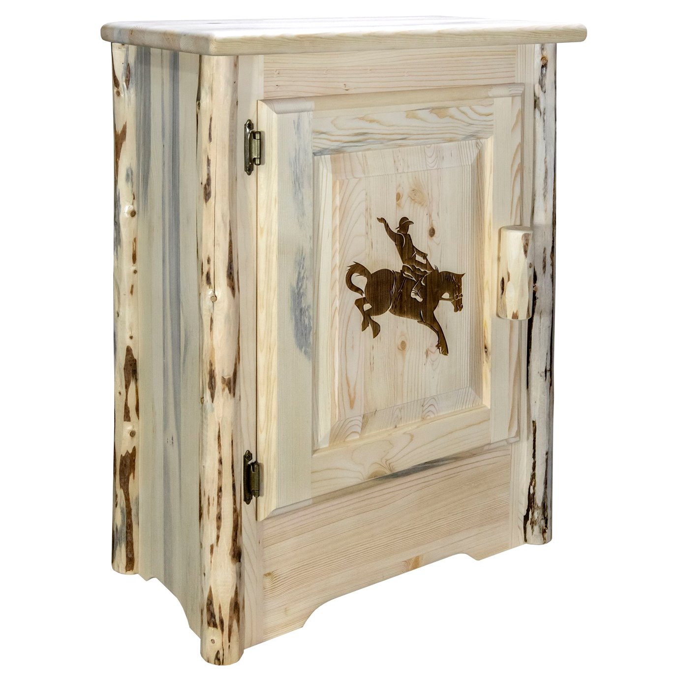 Montana Left Hinged Accent Cabinet w/ Laser Engraved Bronc Design - Ready to Finish