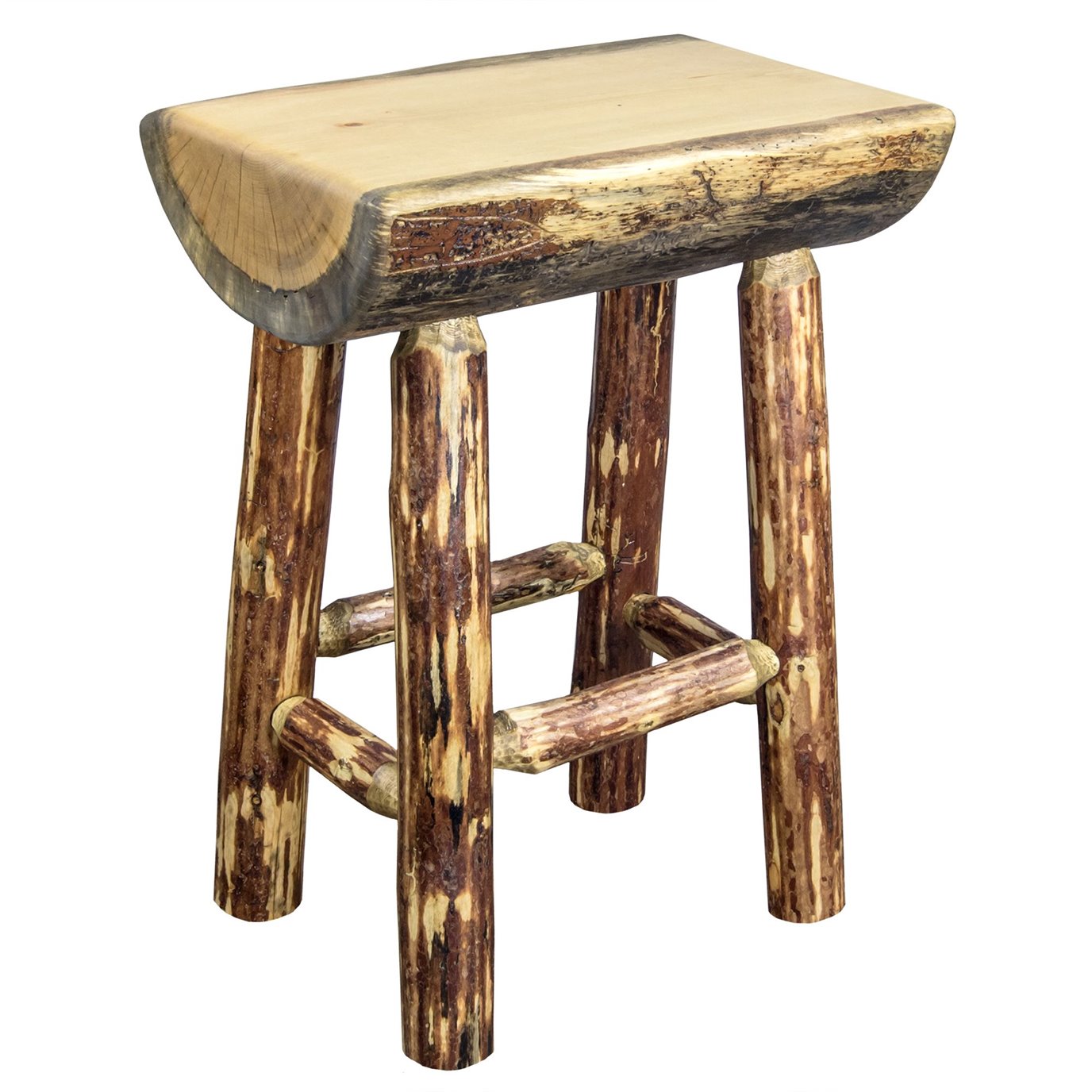Glacier Counter Height Half Log Barstool w/ Exterior Stain Finish