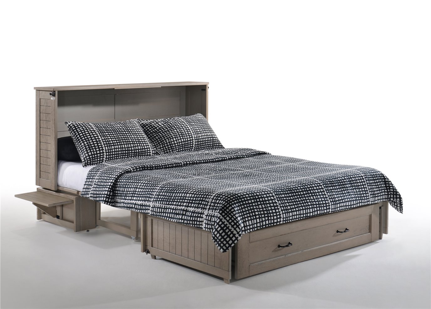 Poppy Murphy Cabinet Bed in Brushed Driftwood Finish with Queen Mattress
