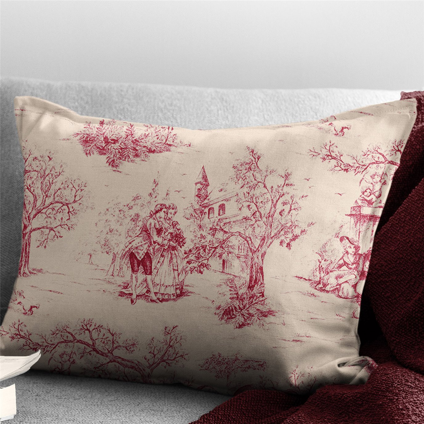 Archamps Toile Red Decorative Pillow - Size 14"x20" Rectangle