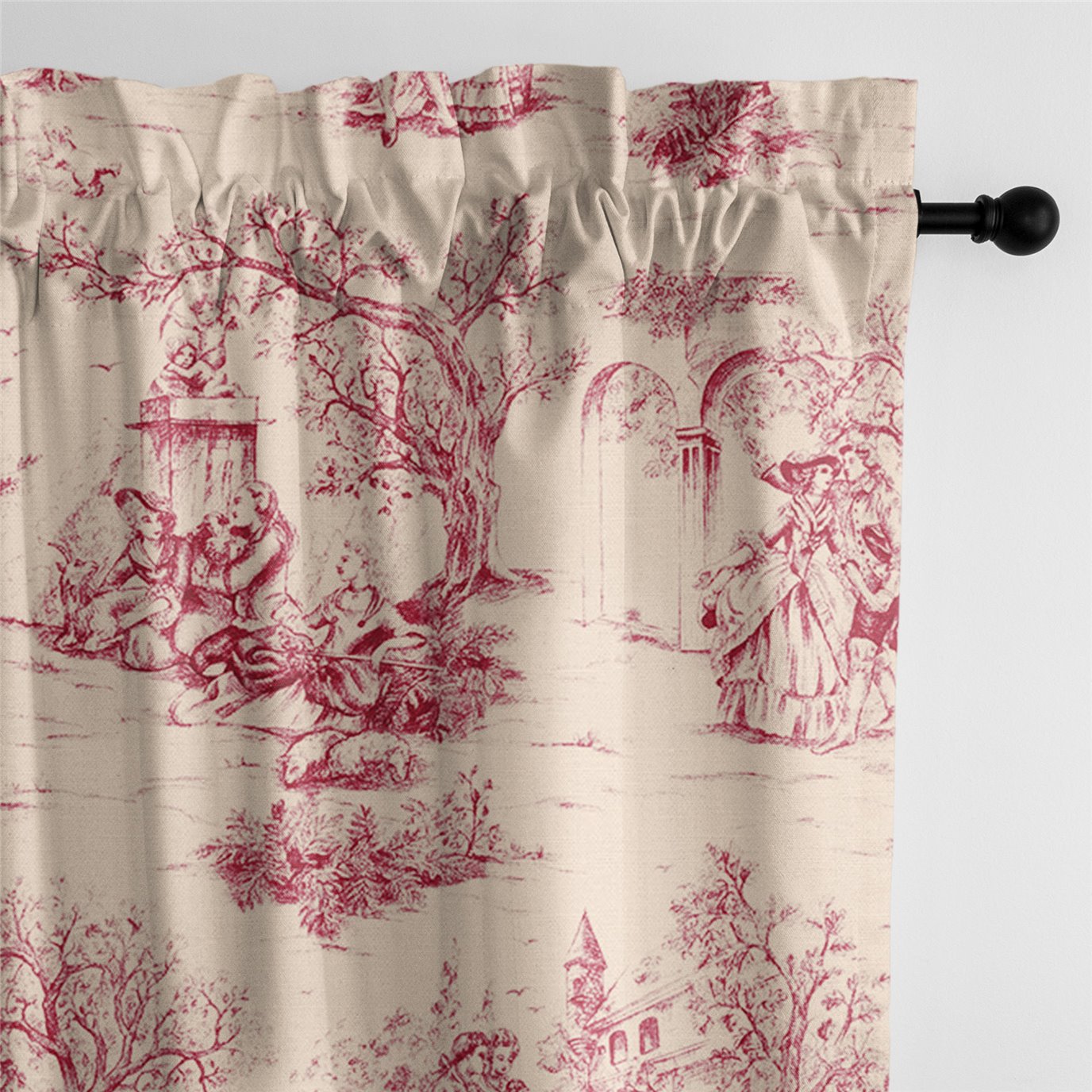 Archamps Toile Red Pole Top Drapery Panel - Pair - Size 50"x84"
