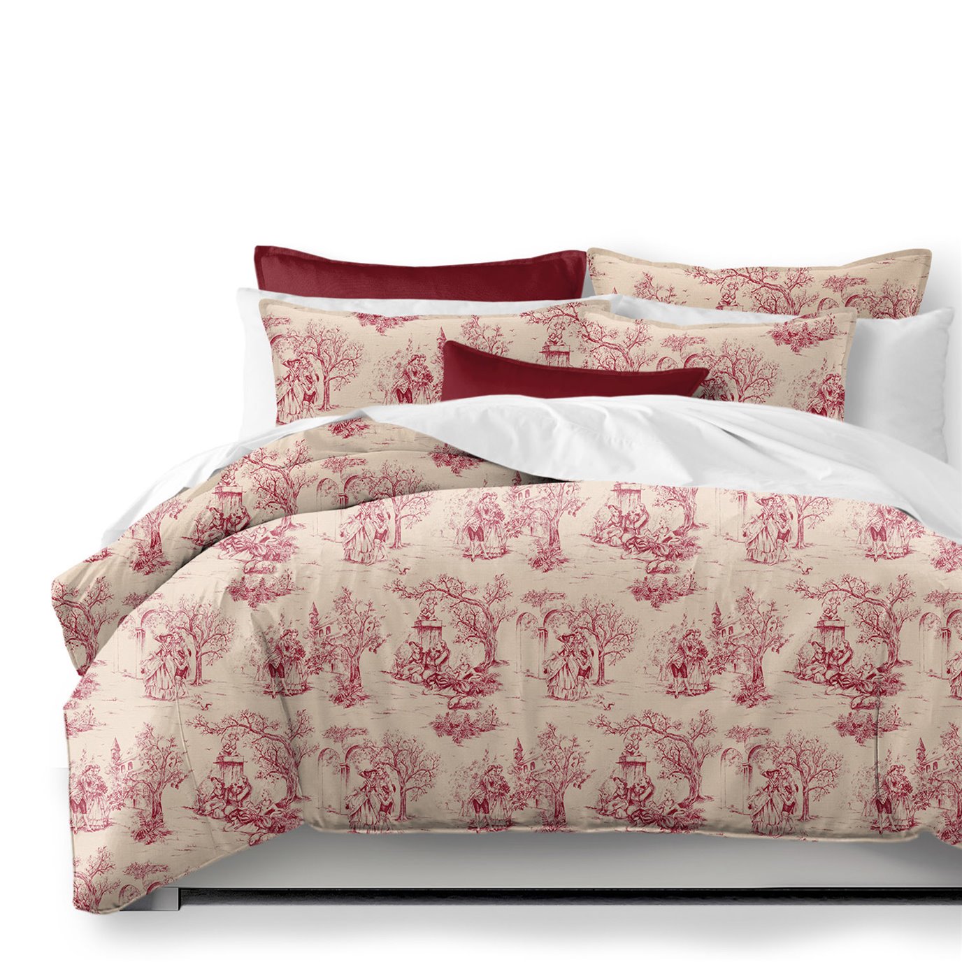 Archamps Toile Red Coverlet and Pillow Sham(s) Set - Size Twin