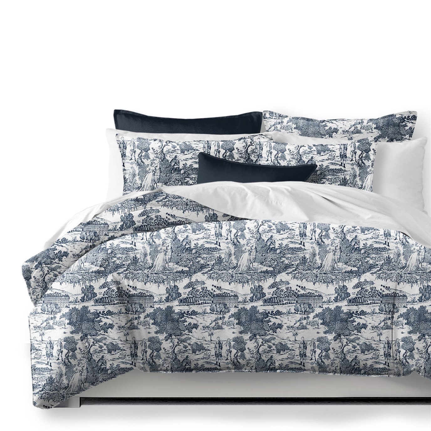 Beau Toile Blue Coverlet and Pillow Sham(s) Set - Size Twin