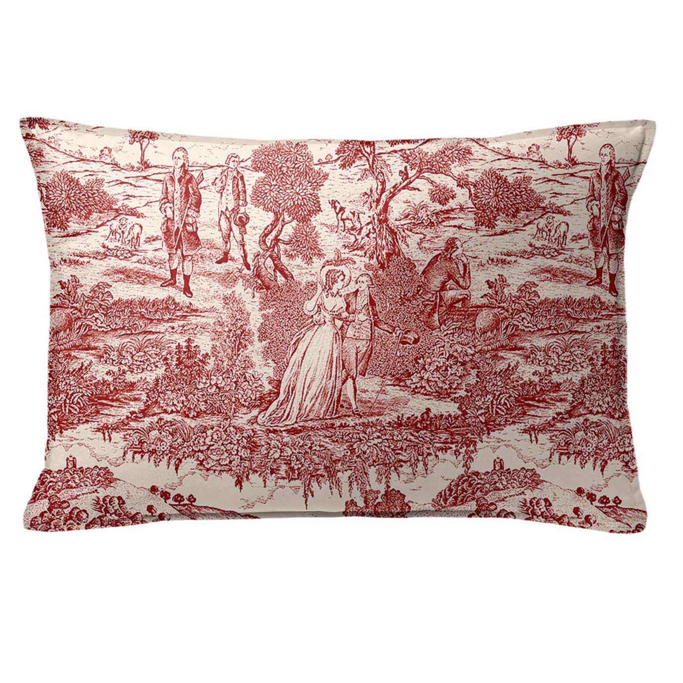 Beau Toile Red Decorative Pillow - Size 14"x20" Rectangle
