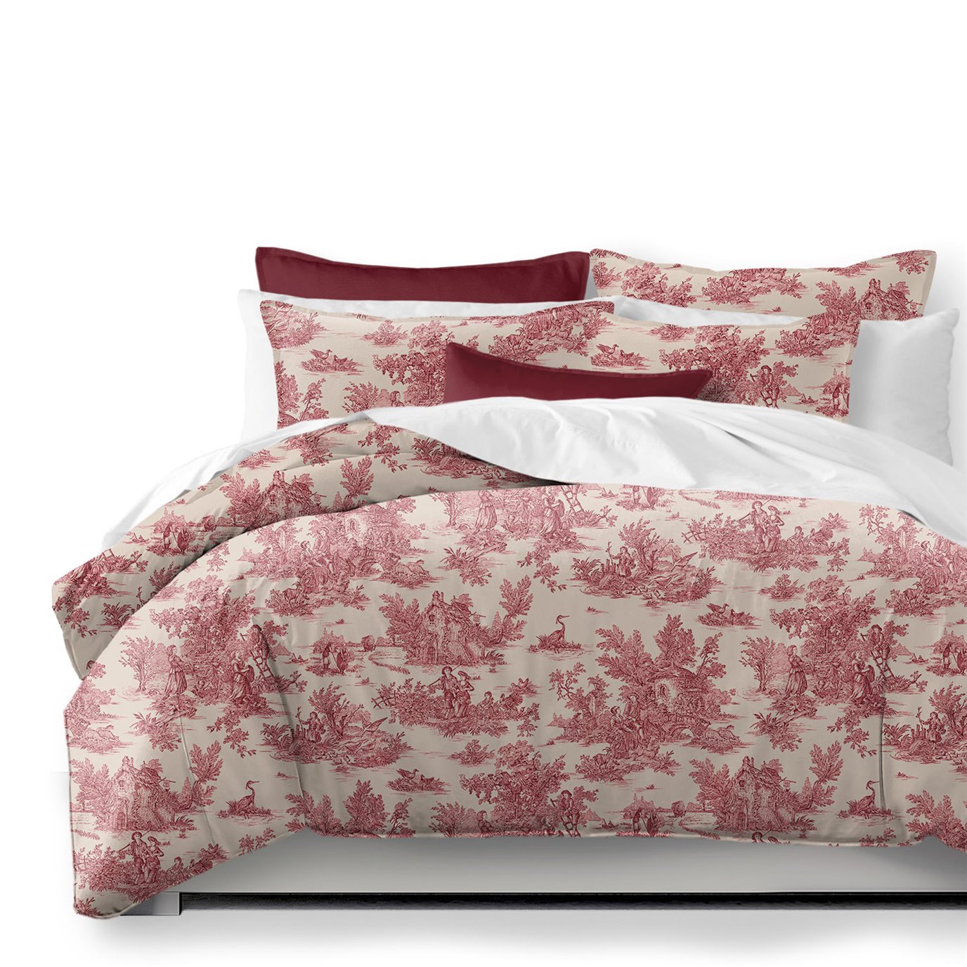 Bouclair Red Duvet Cover and Pillow Sham(s) Set - Size Full