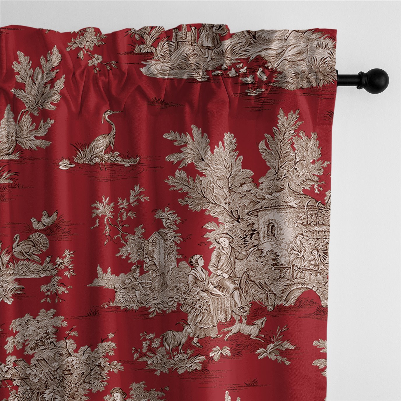 Chateau Red/Black Pole Top Drapery Panel - Pair - Size 50"x84"