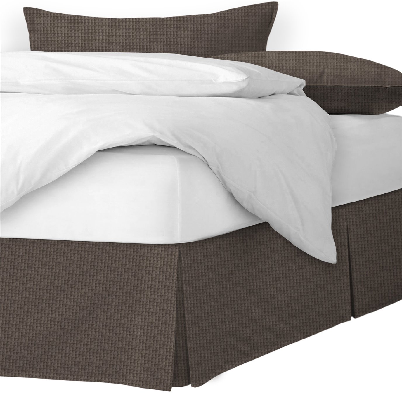 Classic Waffle Mocca Platform Bed Skirt - Size Queen 15" Drop