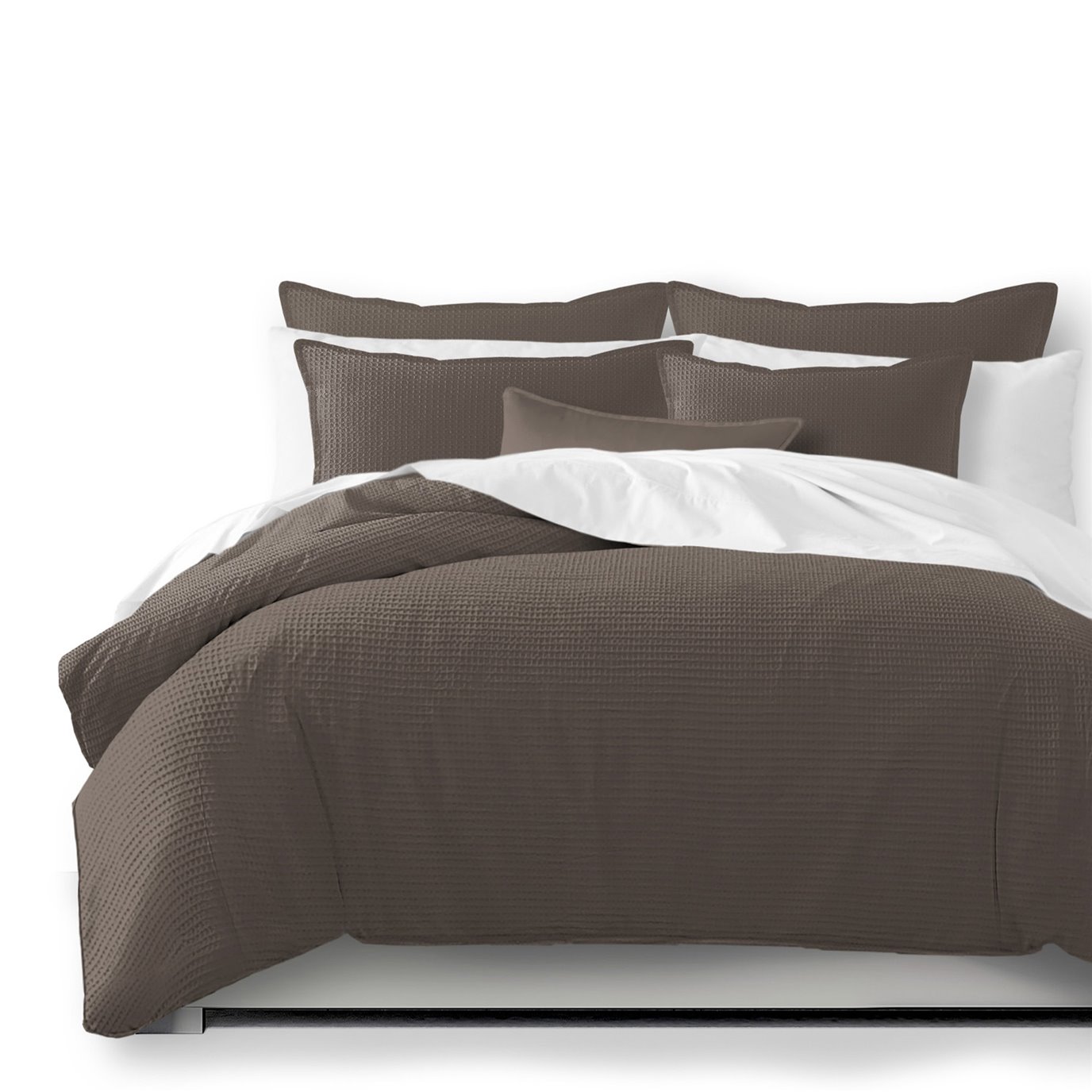 Classic Waffle Mocca Duvet Cover and Pillow Sham(s) Set - Size Queen