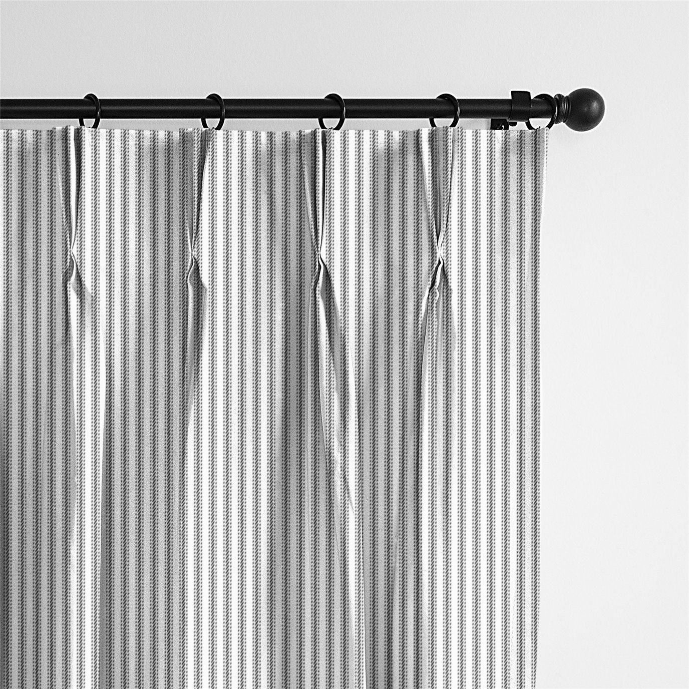 Cruz Ticking Stripes White/Black Pinch Pleat Drapery Panel - Pair - Size 20"x120"