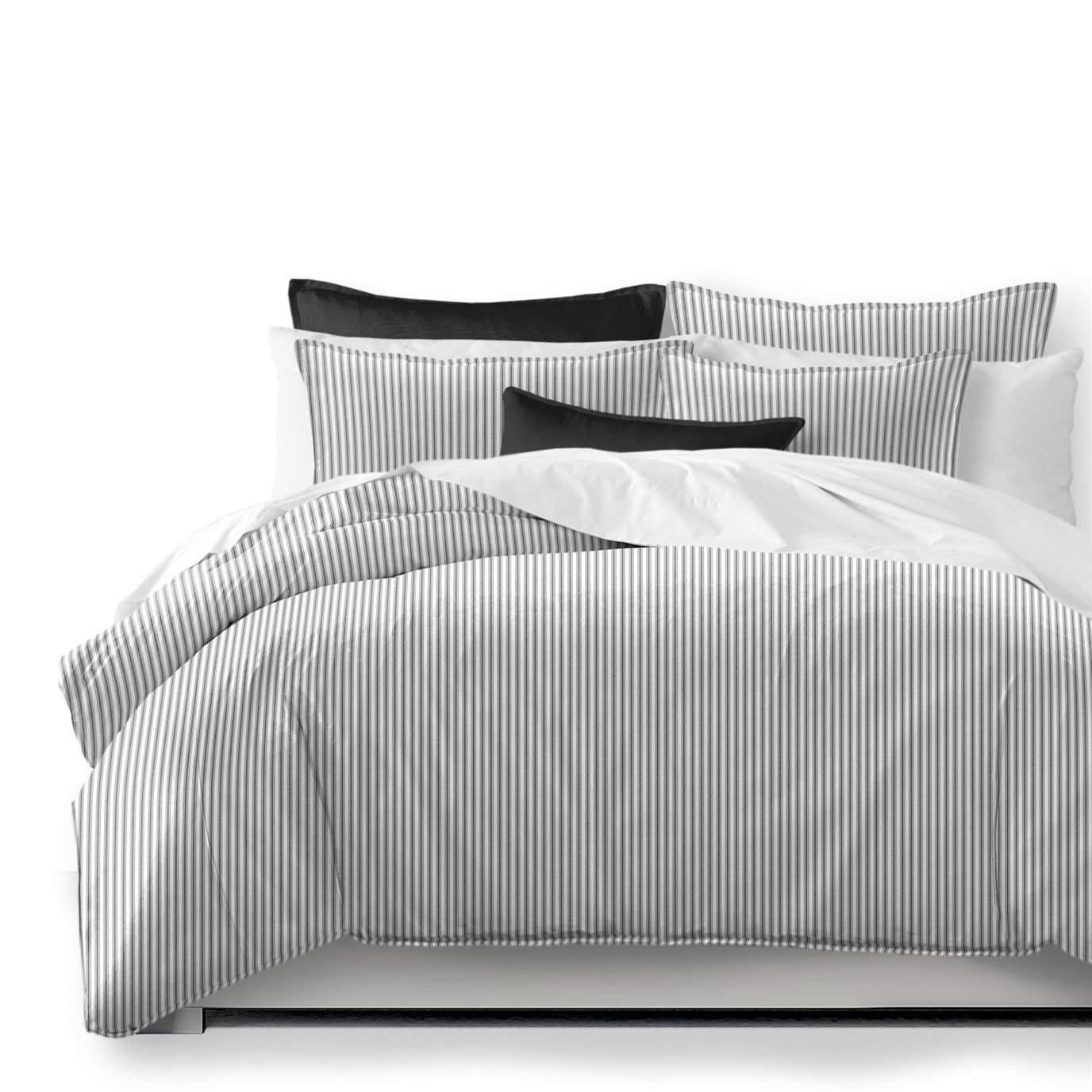 Cruz Ticking Stripes White/Black Comforter and Pillow Sham(s) Set - Size Queen