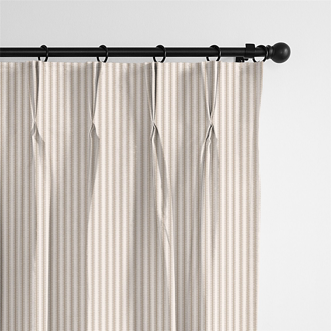 Cruz Ticking Stripes Taupe/Ivory Pinch Pleat Drapery Panel - Pair - Size 20"x96"