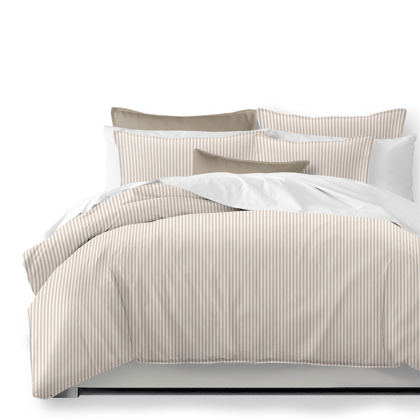 Cruz Ticking Stripes Taupe/Ivory Comforter and Pillow Sham(s) Set - Size Full