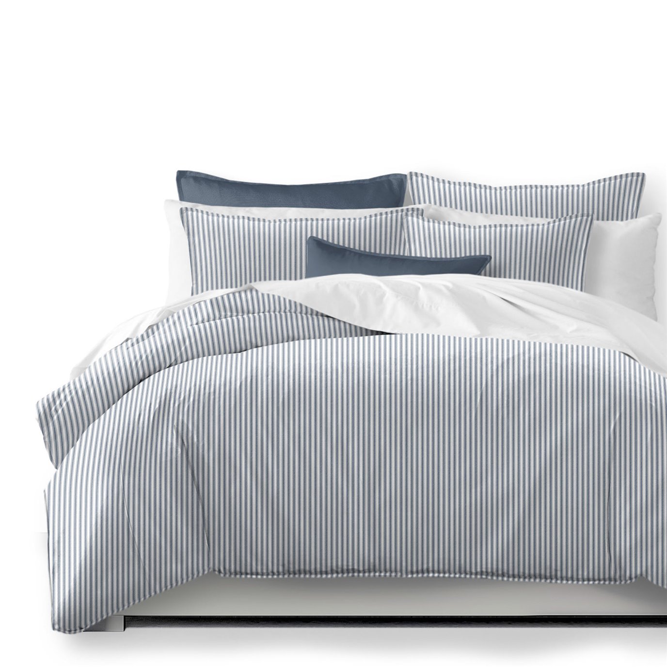 Cruz Ticking Stripes White/Navy Duvet Cover and Pillow Sham(s) Set - Size Full