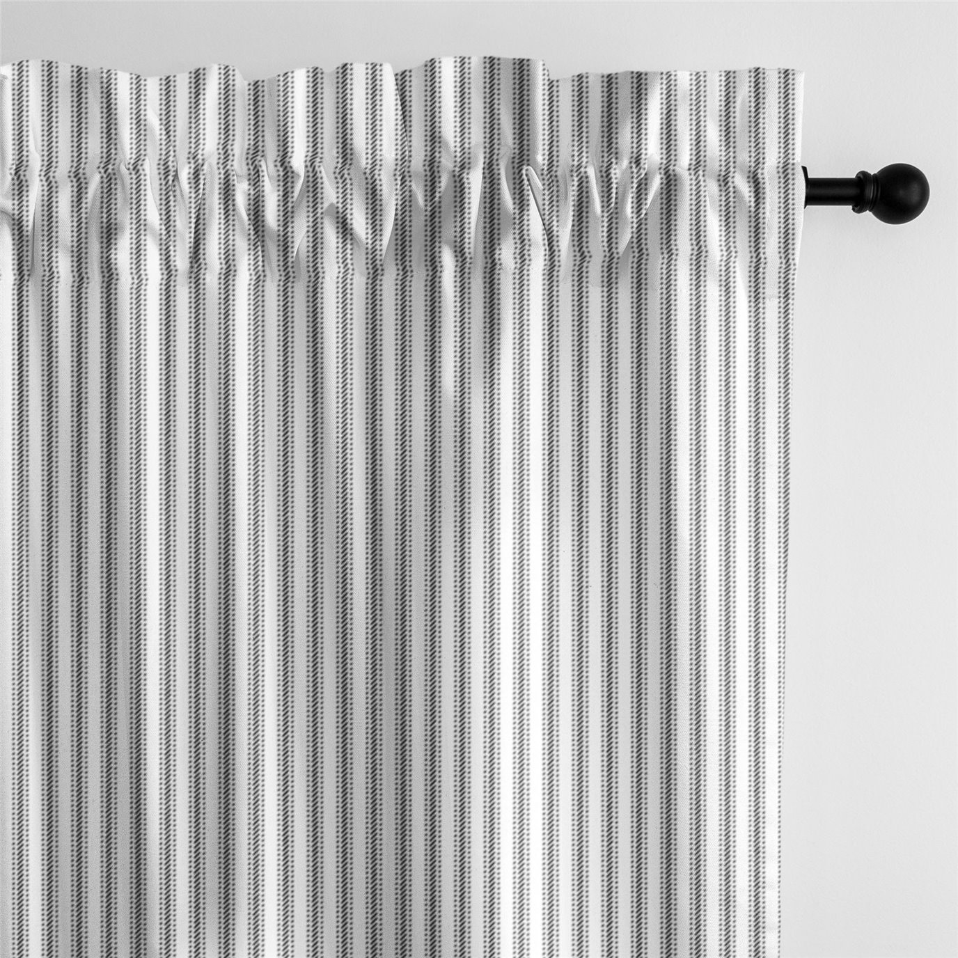 Cruz Ticking Stripes White/Black Pole Top Drapery Panel - Pair - Size 50"x84"