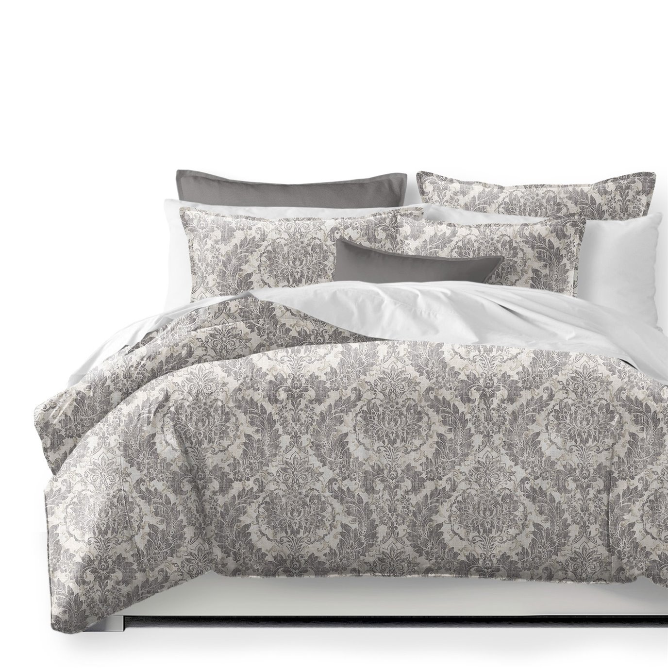 Damaskus Linen Graphite Coverlet and Pillow Sham(s) Set - Size Full
