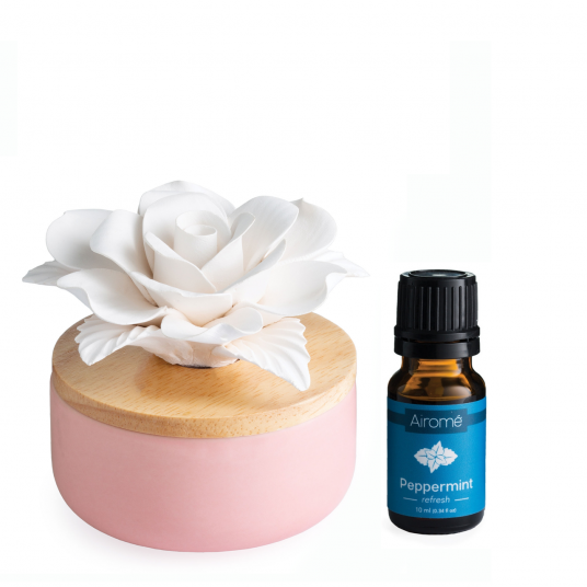 Rose Porcelain Aroma Oil Diffuser with Peppermint Essential Oil