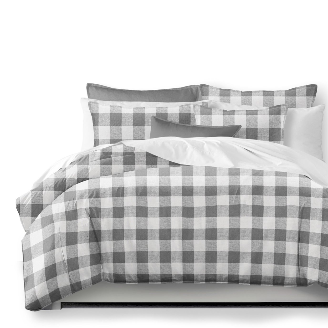 Lumberjack Check Gray/White Coverlet and Pillow Sham(s) Set - Size Super Queen