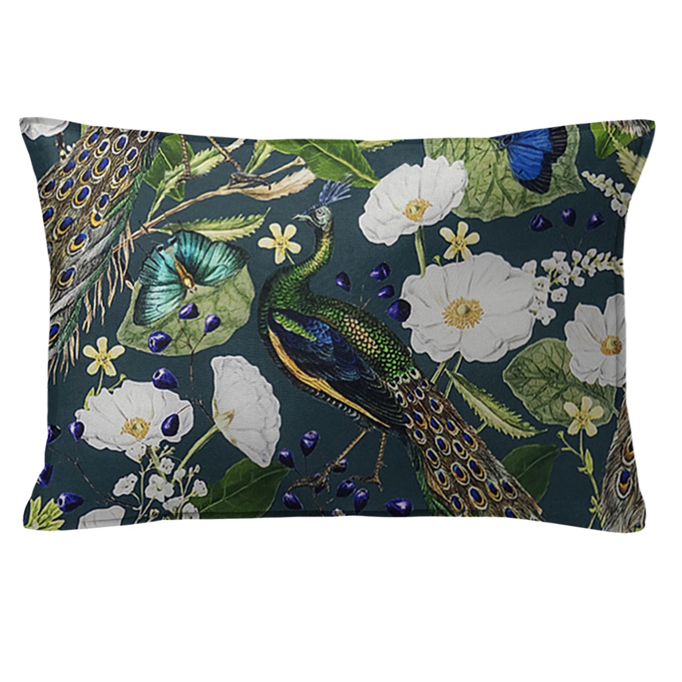 Peacock Print Teal/Navy Decorative Pillow - Size 14"x20" Rectangle