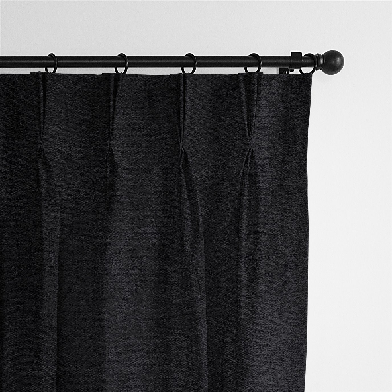 Juno Velvet Black Pinch Pleat Drapery Panel - Pair - Size 20"x144"