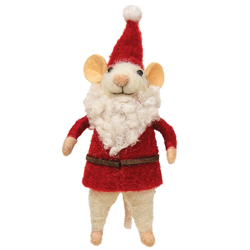 Felted Mouse Santa Ornament 4.75"H