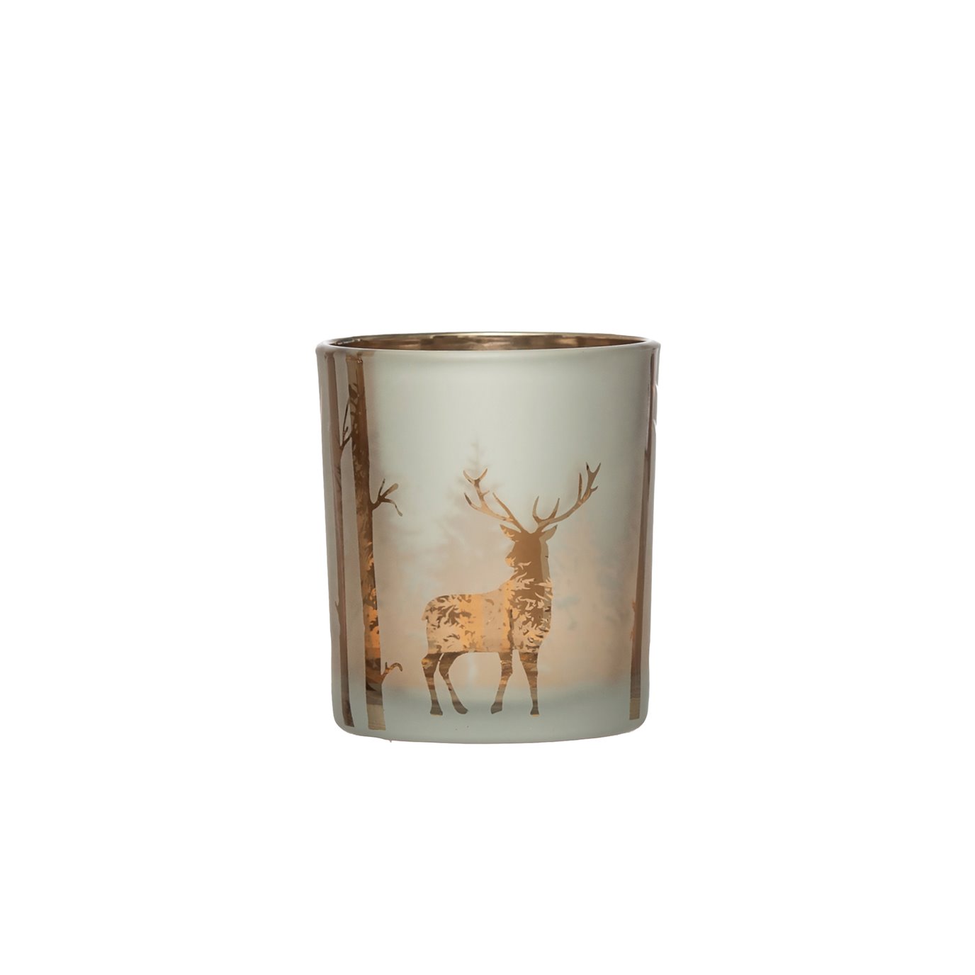 Mercury Glass Candle Holder with Laser Etched Woodland Scene