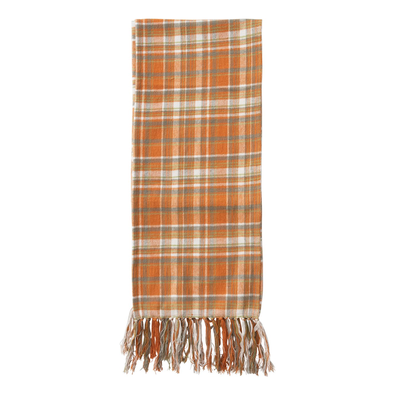 Autumn Plaid Cotton Flannel Table Runner with Fringe 72"L x 14"W
