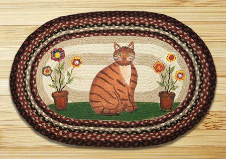 Folk Art Cat Oval Braided Rug 20"x30"