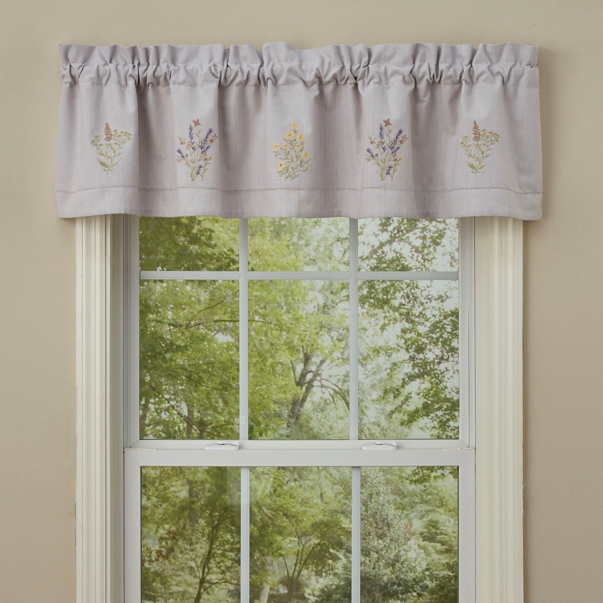 Flowers Embroidered Lined Valance 60X14