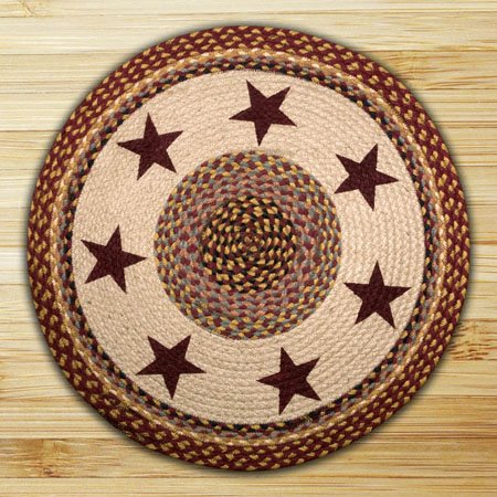 Burgundy Stars Round Braided Rug 27 X27