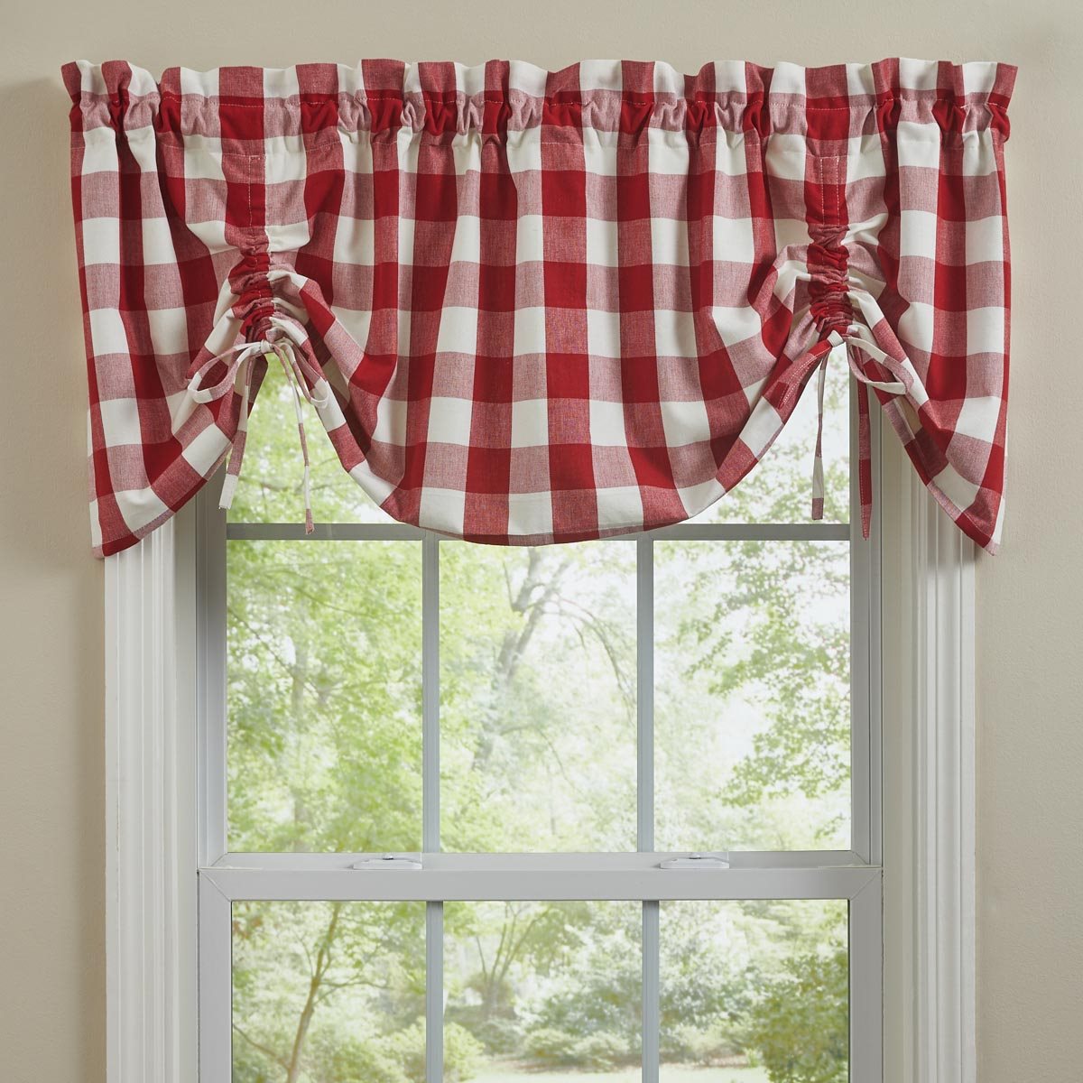 Wicklow Check Lined Farmhouse Valance - Red/Cream