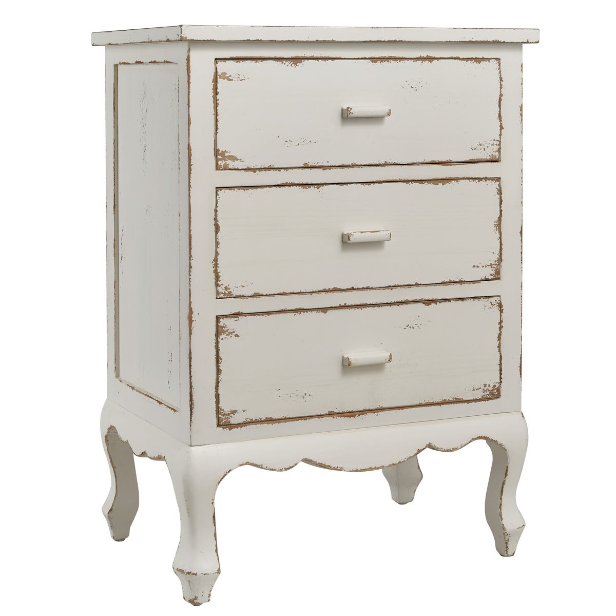 Distressed White 3 Drawer Chest Cupboard