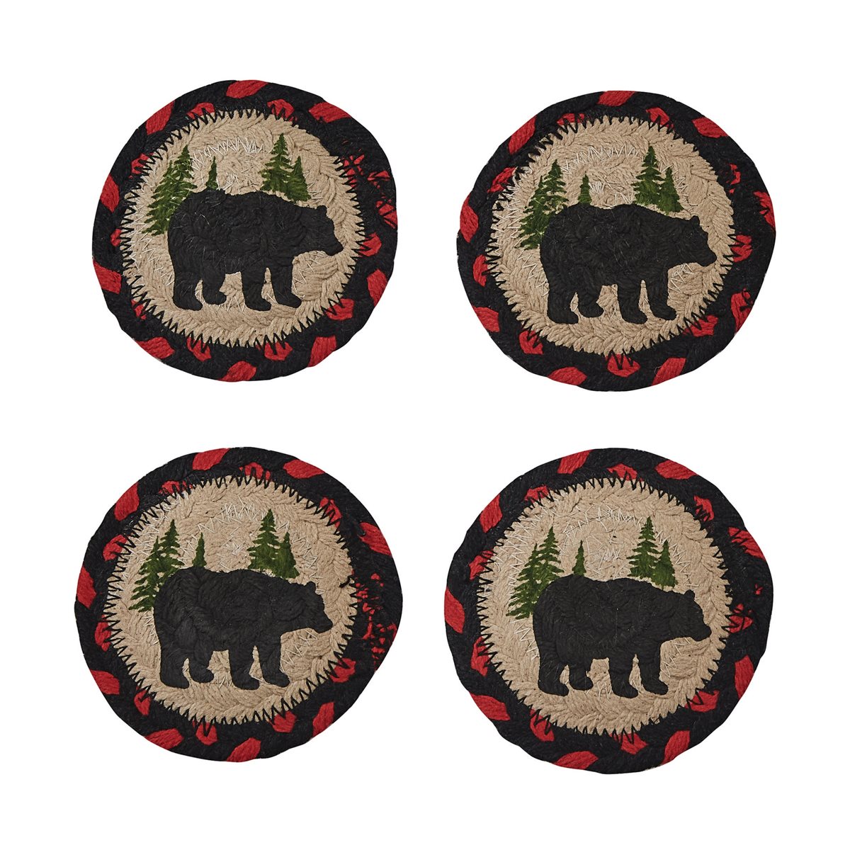 Black Bear Braided Coasters - Set Of 4