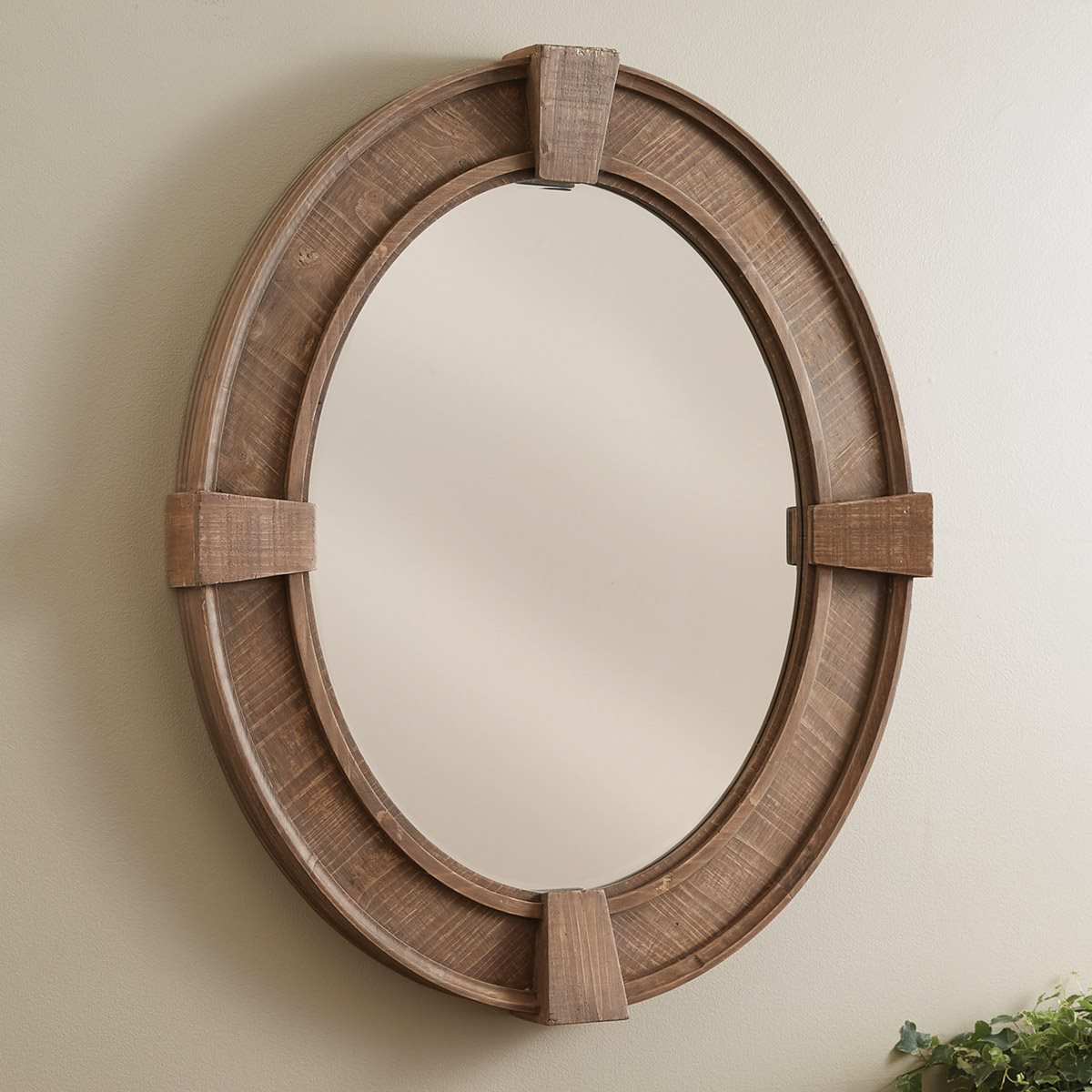 Ovalance Distressed Wood Mirror