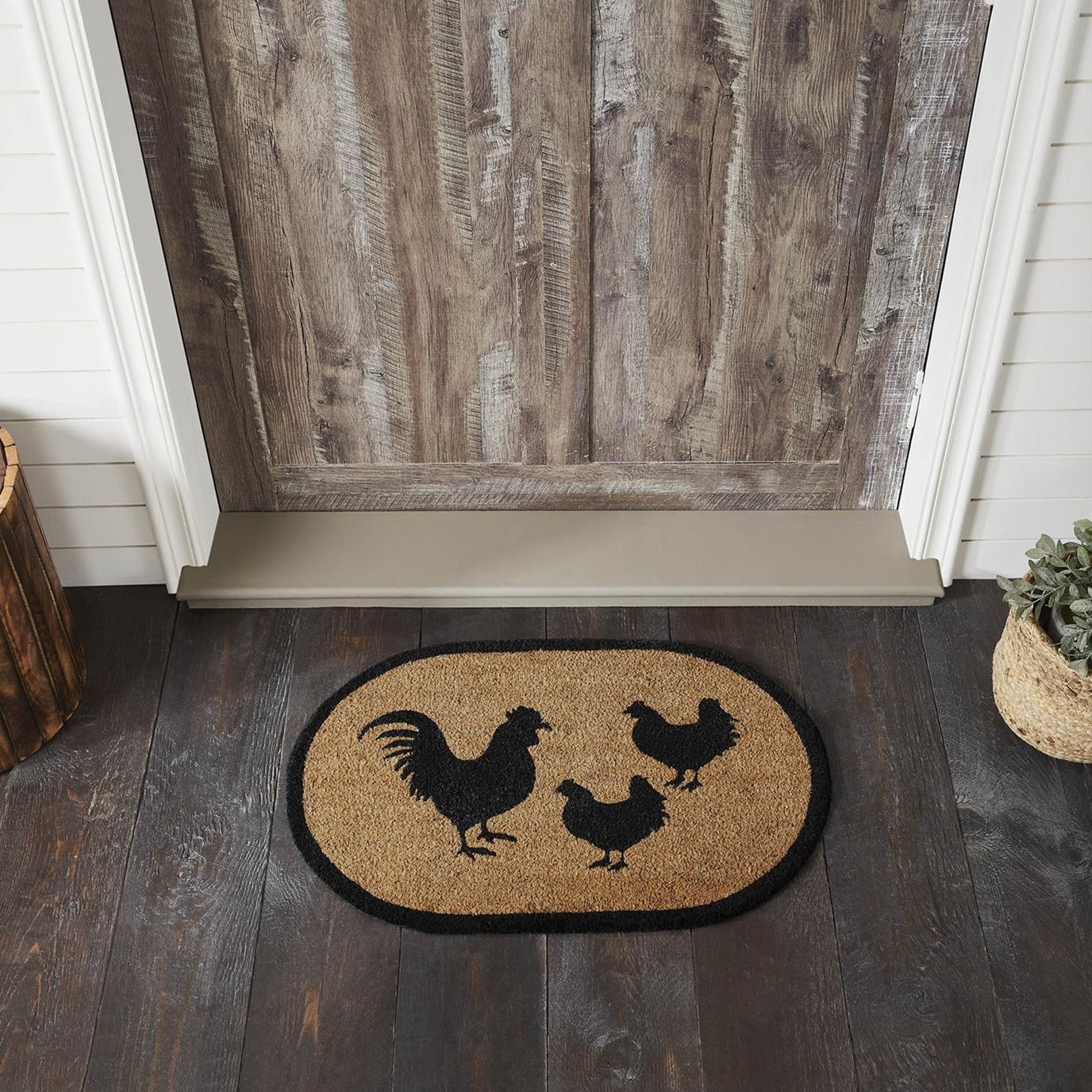 Down Home Rooster &amp; Hens Coir Rug Oval 20x30