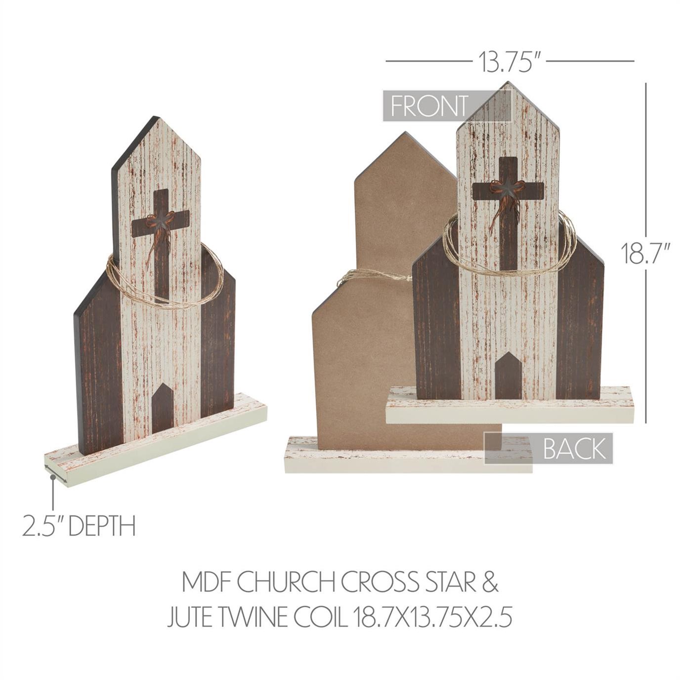 Celebrate Grace MDF Church w/ Cross Star & Jute Twine Coil