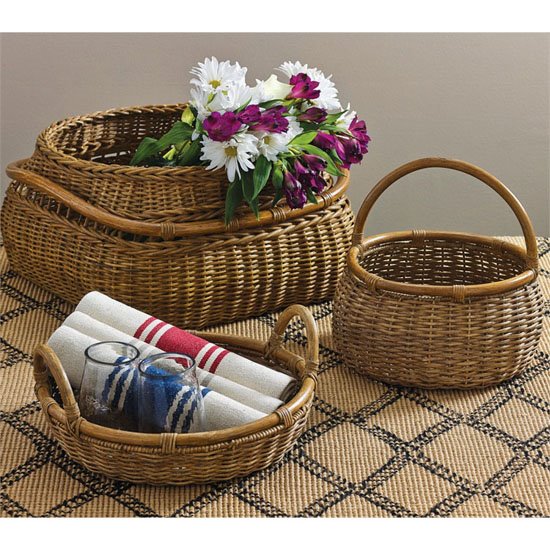 Artisan Baskets With Rattan Handles Set of 3