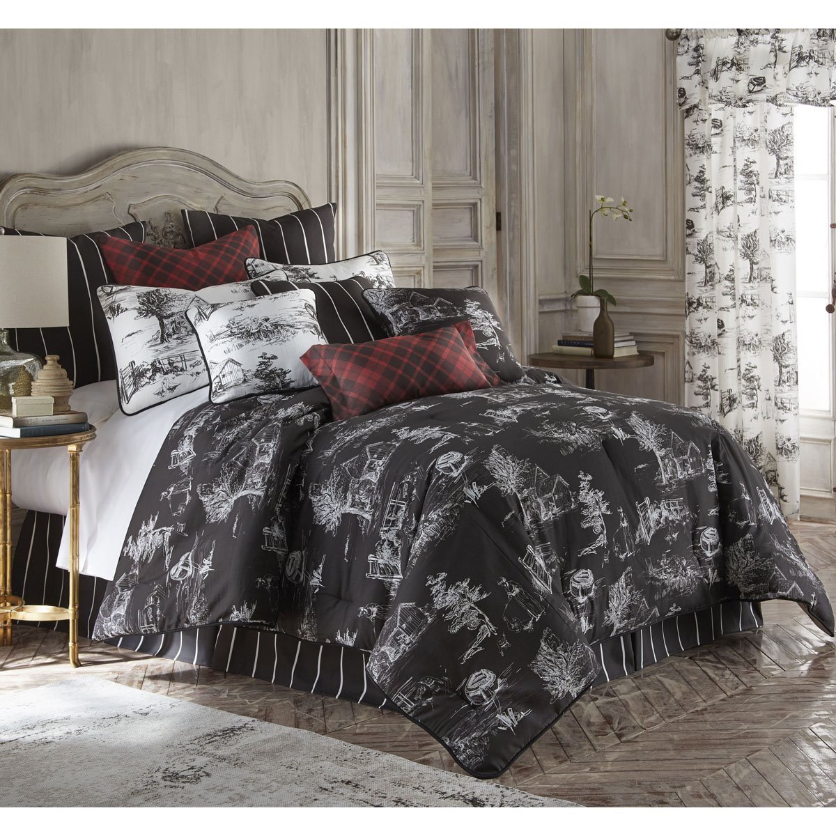 Toile Back In Black Duvet Cover Set California King Size By Colcha