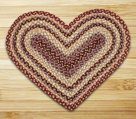 Burgundy/Gray/Cream/Mustard Heart Shaped Braided Rug 20"x30" Thumbnail