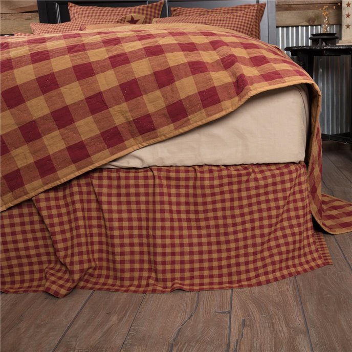 Burgundy Check Twin Bed Skirt 39x76x16 Thumbnail