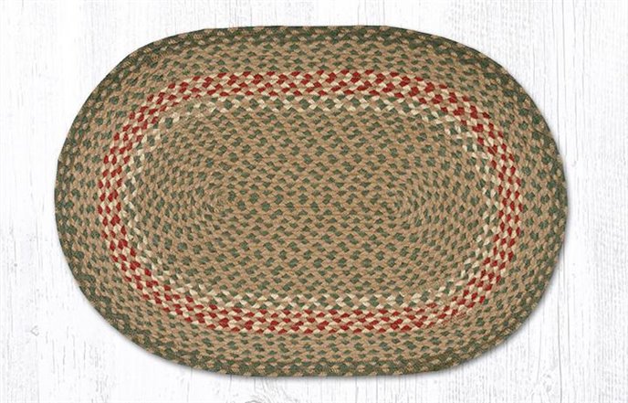 Green/Burgundy Oval Braided Rug 20"x30" Thumbnail