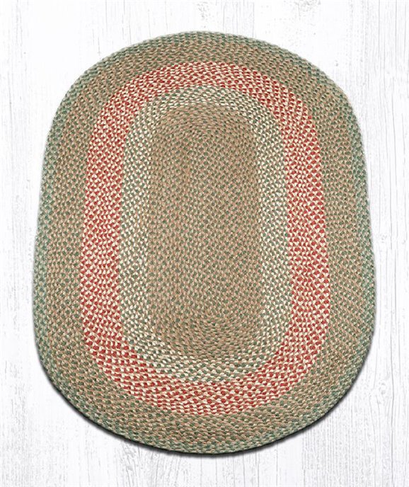 Green/Burgundy Oval Braided Rug 3'x5' Thumbnail