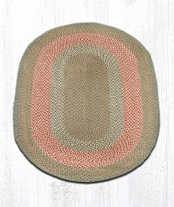 Green/Burgundy Oval Braided Rug 4'x6' Thumbnail