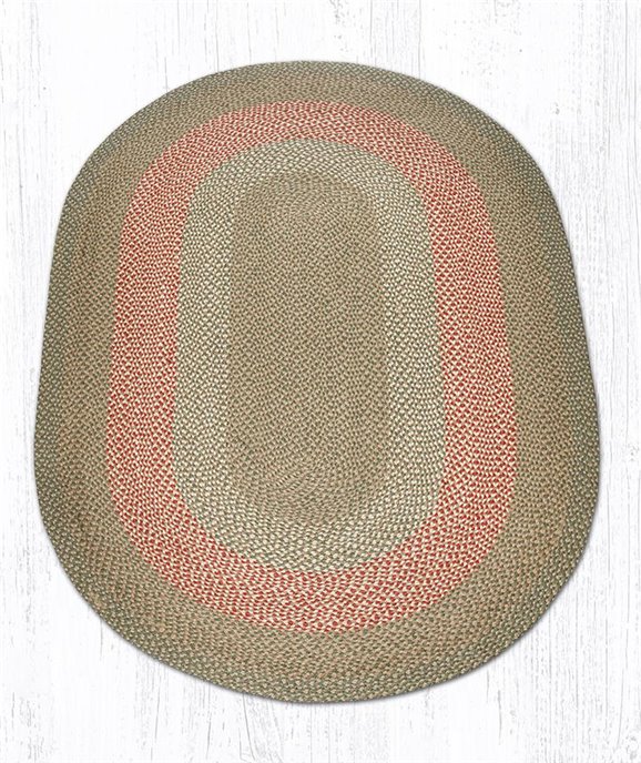 Green/Burgundy Oval Braided Rug 5'x8' Thumbnail