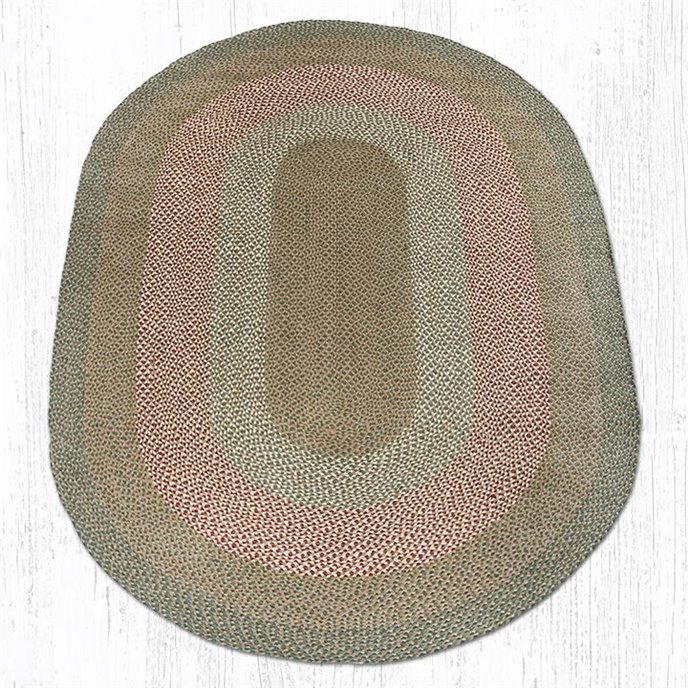 Green/Burgundy Oval Braided Rug 6'x9' Thumbnail